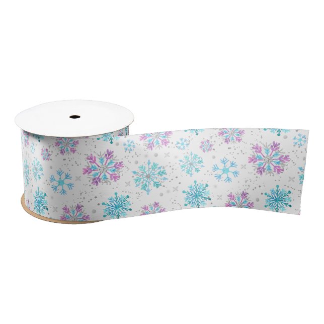 Purple and Blue Winter Snowflakes Pattern Satin Ribbon (Spool)