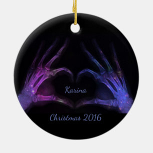 Purple and Blue Xray Fingers form heart Ceramic Tree Decoration