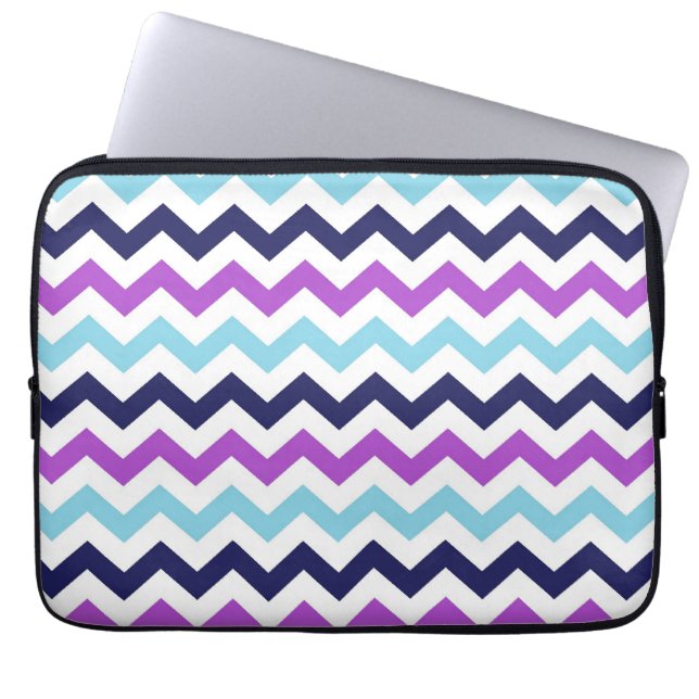 Purple and Blue Zig Zag Chevrons Pattern Laptop Sleeve (Front)