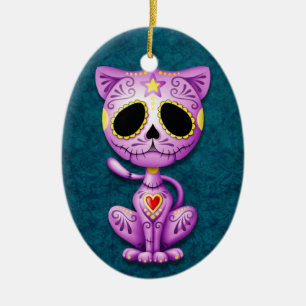 Purple and Blue Zombie Sugar Kitten Ceramic Tree Decoration