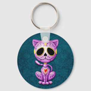 Purple and Blue Zombie Sugar Kitten Key Ring