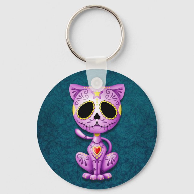 Purple and Blue Zombie Sugar Kitten Key Ring (Front)