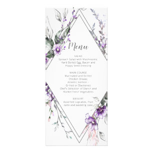 Purple and Blush Diamond Frame Wedding Menu