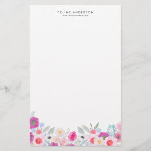 Purple and Blush Pastel Floral Garland Personalise Stationery
