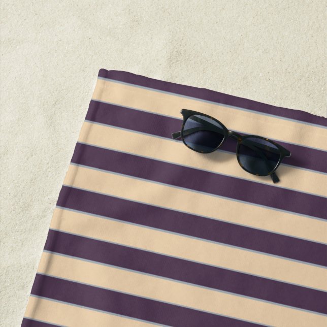 Purple and blush pink line stripes pattern beach towel (In Situ)