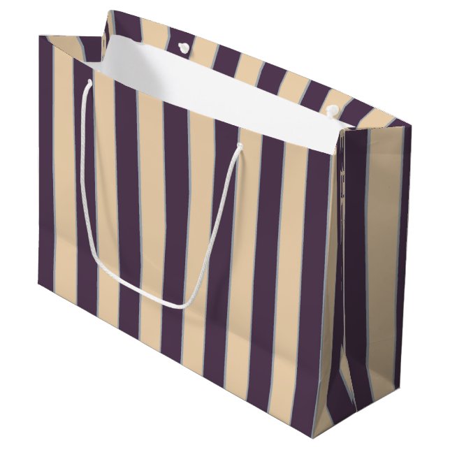 Purple and blush pink line stripes pattern large gift bag (Front Angled)