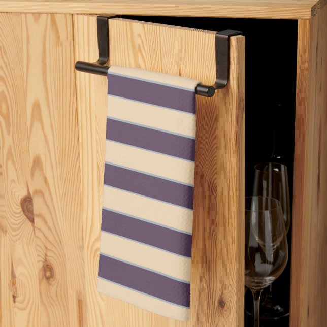 Purple and blush pink line stripes pattern tea towel (Thirds Fold)