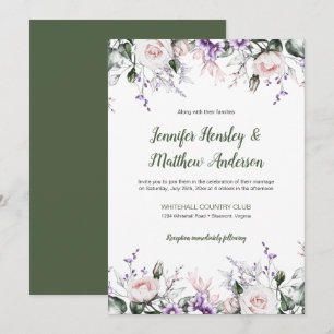 Purple and Blush Watercolor Floral Drop Wedding   Invitation