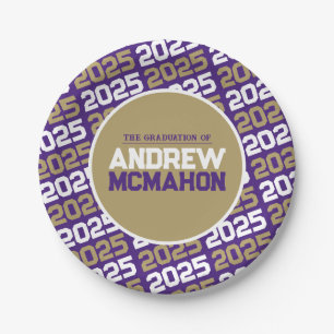 Purple and Bronze Gold Personalized Graduation Paper Plate