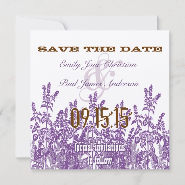 Purple and Broon wild Flower Save the Date (Front)