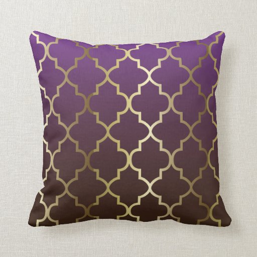 Image of Purple and Brown Blend | Gold Quatrefoil Pattern Cushion