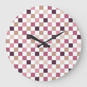 Purple and Brown Chequered Mosaic Minimalist Large Clock