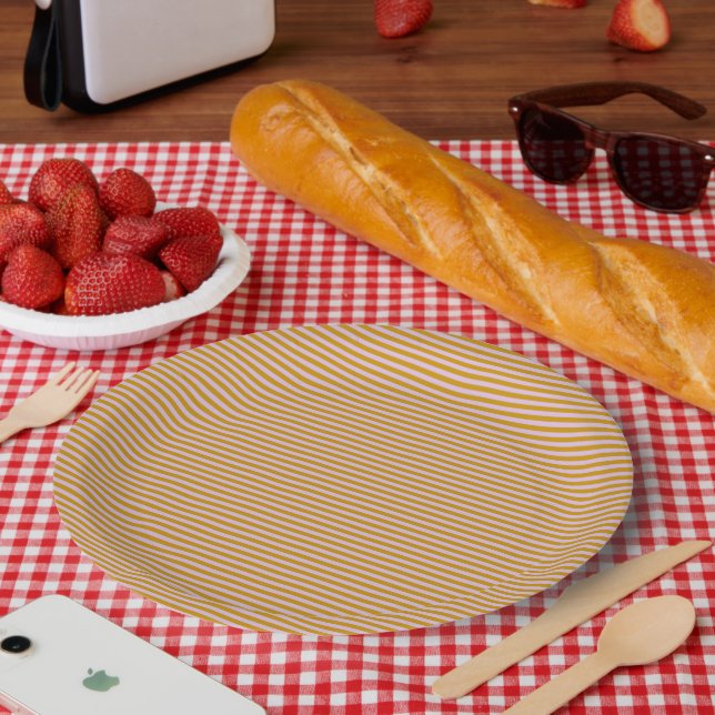 Purple and brown stripes paper plate (Picnic)