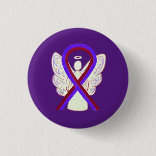 Purple and Burgundy Awareness Ribbon Angel Button