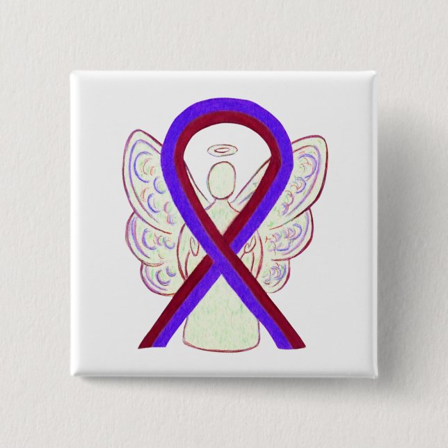 Purple and Burgundy Awareness Ribbon Angel Button (Front)