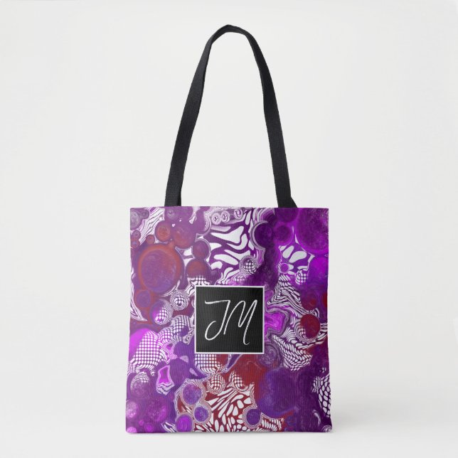 Purple and Burgundy Pour Painting Style Fluid Art Tote Bag (Front)