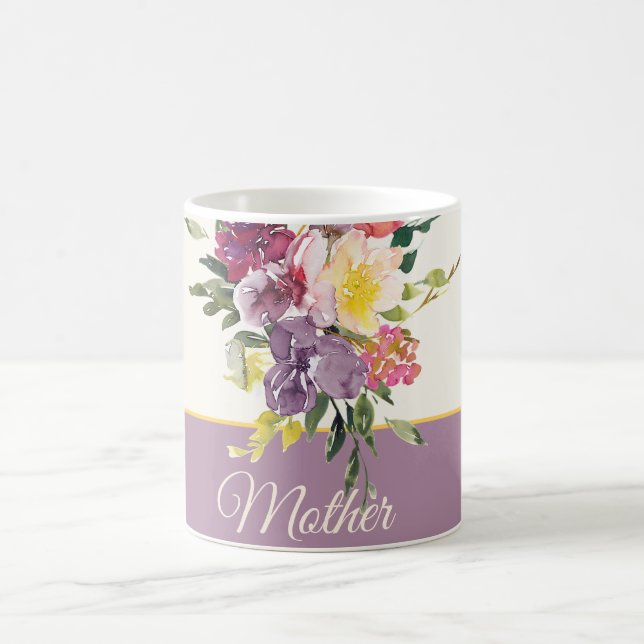 Purple and burgundy watercolor floral customisable coffee mug (Center)