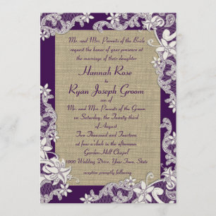 Purple and Burlap Vintage Floral Invitation