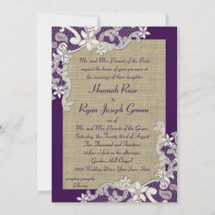 Purple and Burlap Vintage Floral Invitation
