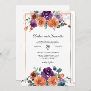 Purple and Burnt Orange Wedding Colours Invitation