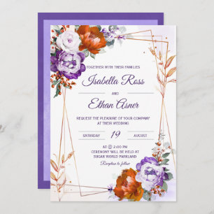 Purple and Burnt Orange Wedding Invitation