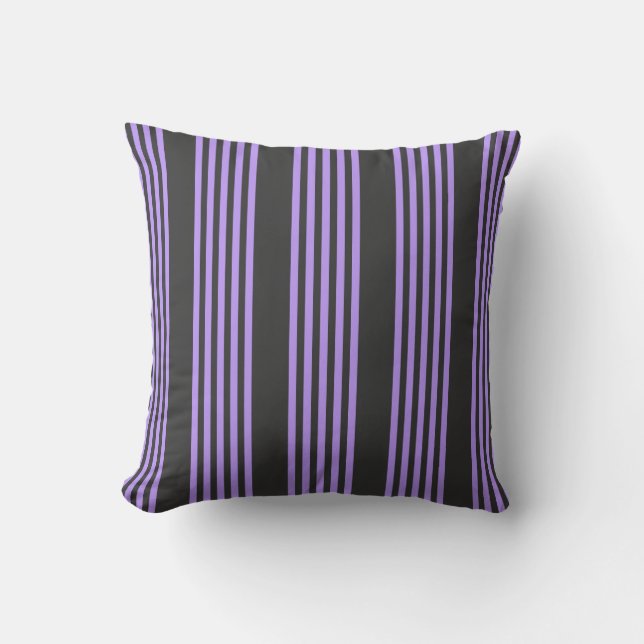 Purple and charcoal five stripe pattern cushion (Front)
