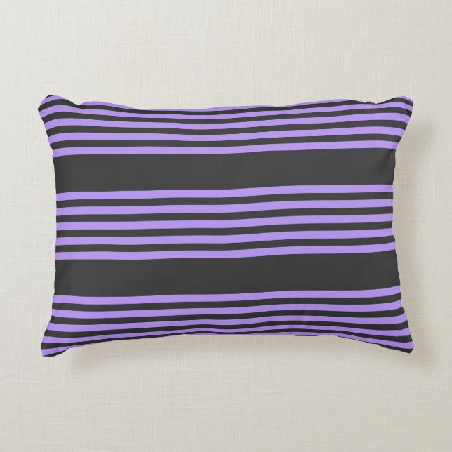 Purple and charcoal five stripe pattern decorative cushion (Front)