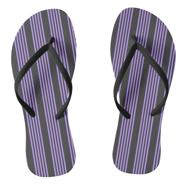 Purple and charcoal five stripe pattern flip flops (Footbed)