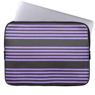 Purple and charcoal five stripe pattern laptop sleeve
