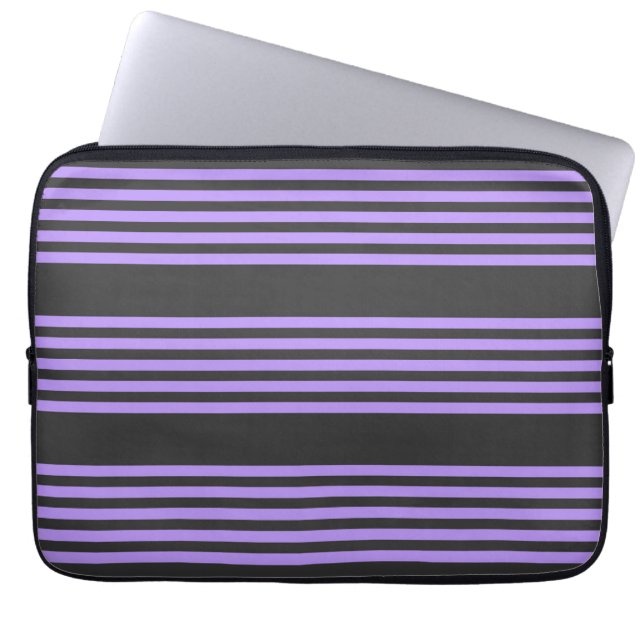 Purple and charcoal five stripe pattern laptop sleeve (Front)