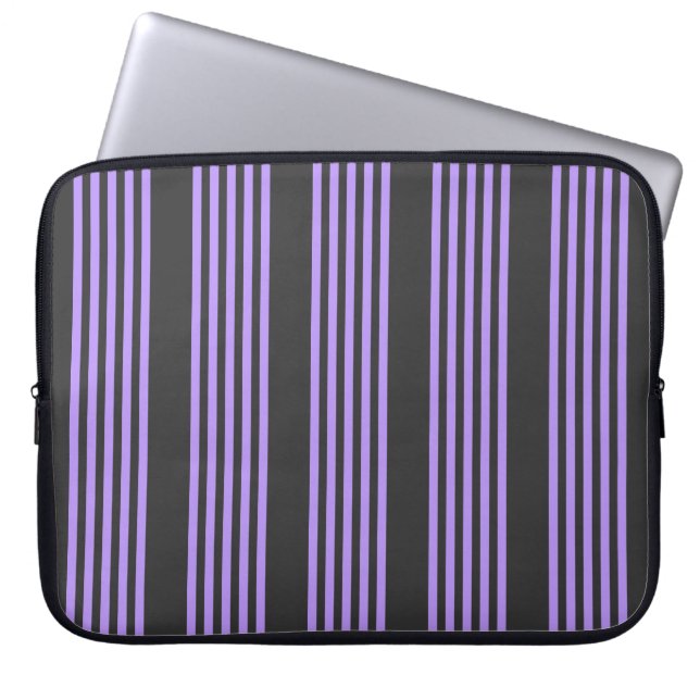 Purple and charcoal five stripe pattern laptop sleeve (Front)