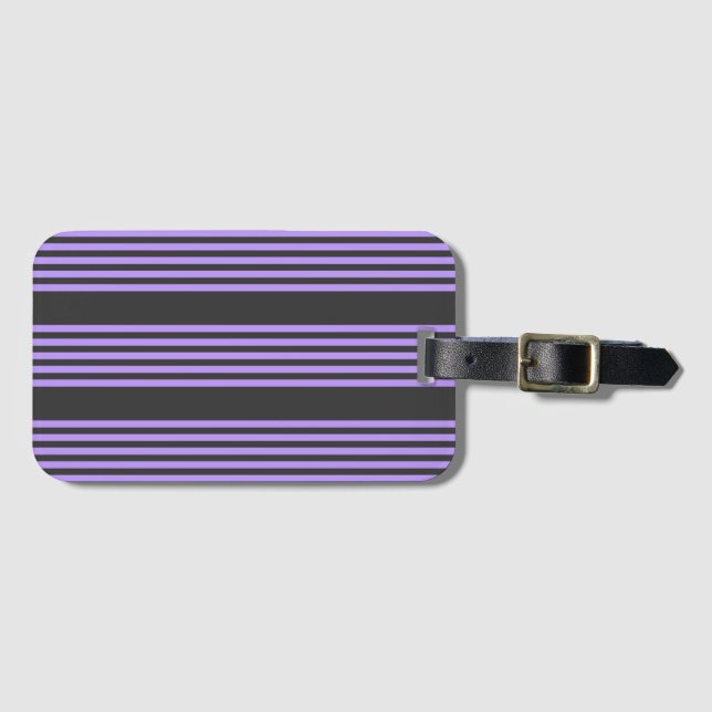 Purple and charcoal five stripe pattern luggage tag (Front Horizontal)