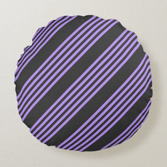 Purple and charcoal five stripe pattern round cushion (Front)