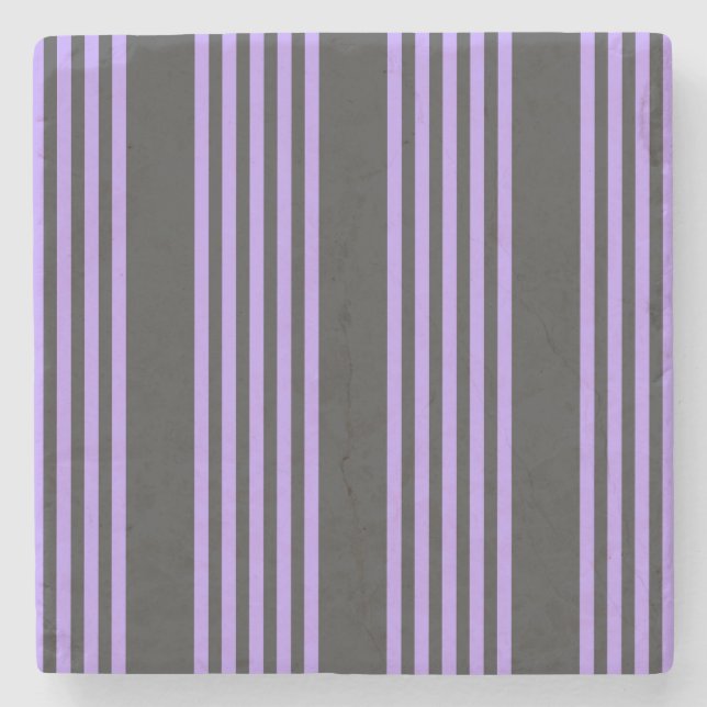 Purple and charcoal five stripe pattern stone coaster (Front)