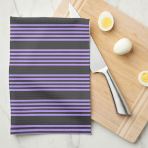 Purple and charcoal five stripe pattern tea towel