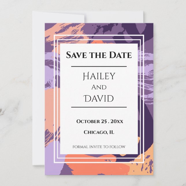 Purple and Coral  Save the Date (Front)