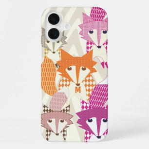 Purple and Coral Vintage Fox Art Red Retro iPhone 16 Plus Case
