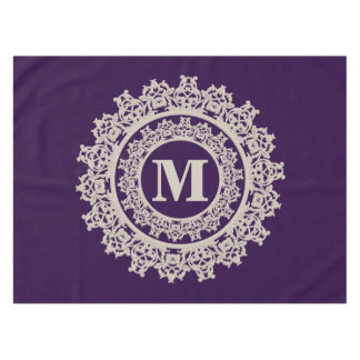 Purple and Cream Elegant Monogram Tablecloth
