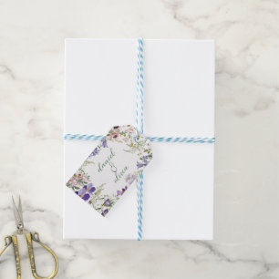 Purple and Cream Floral Bordered Wedding Gift Tags