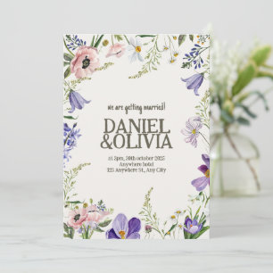 Purple and Cream Floral Bordered Wedding Invitation