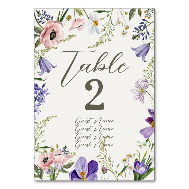 Purple and Cream Floral Bordered Wedding Table Number (Back)