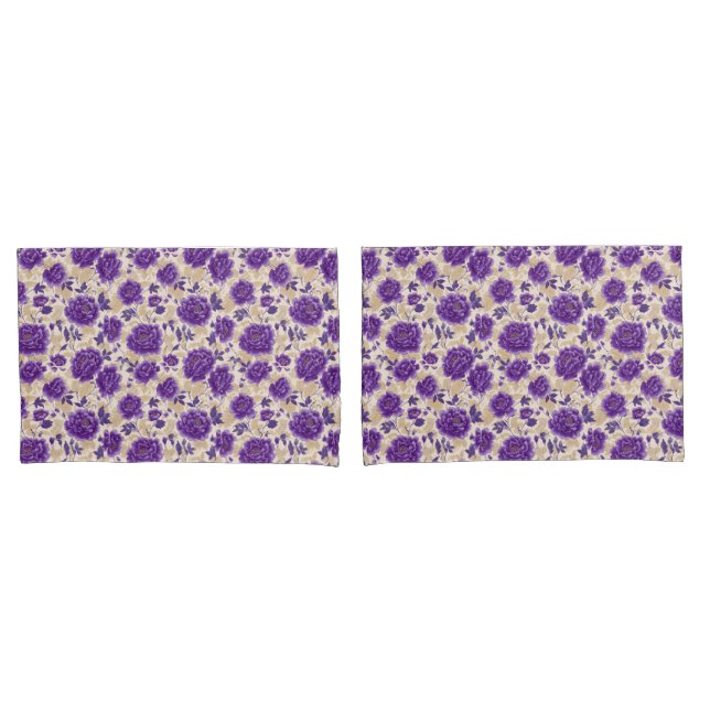 Purple and Cream Floral Pattern Pillowcases (Front-Set)