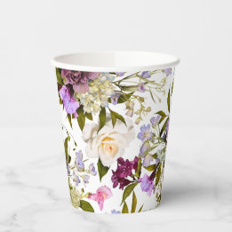 Purple and Cream Flowers Paper Party Cups