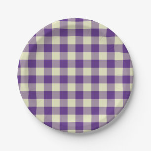 Purple and Cream Gingham Pattern Paper Plate