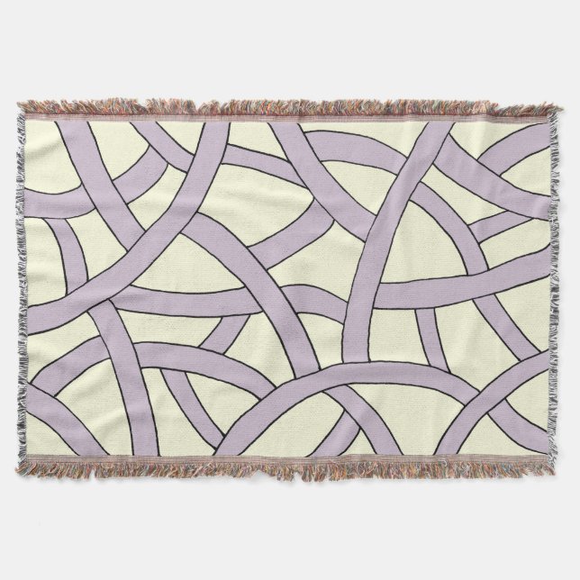 Purple and Cream Hand Drawn Fantasy Pattern Throw Blanket (Front)