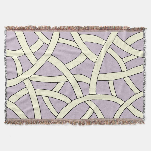 Purple and Cream Hand Drawn Fantasy Pattern Throw Blanket (Front)