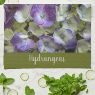 Purple and Cream Hydrangea Beautiful Floral Tea Towel