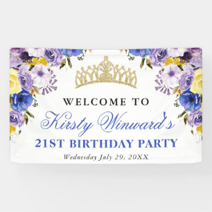 Purple and Cream Summer Flowers Birthday Banner