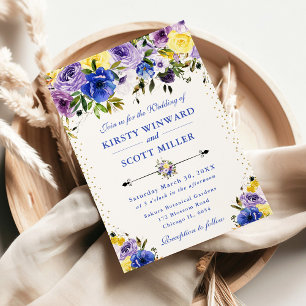 Purple and Cream Summer Flowers Wedding Invitation