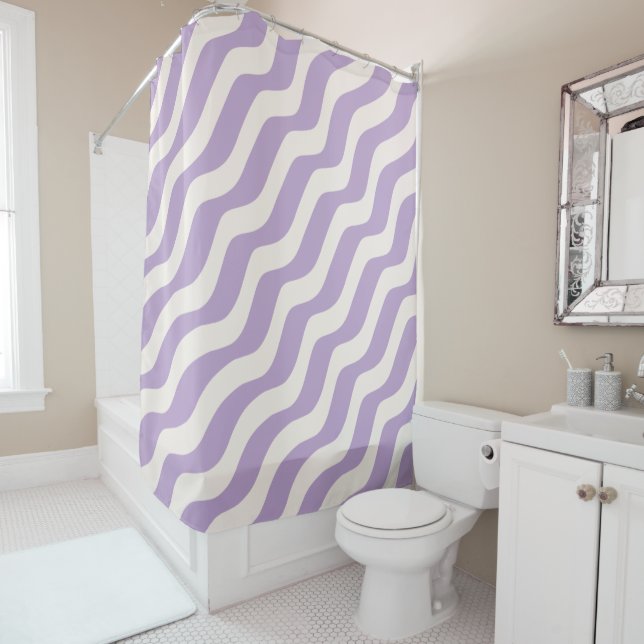 Purple And Cream Wavy Lines Psychedelic Stripes Sh Shower Curtain (In Situ)